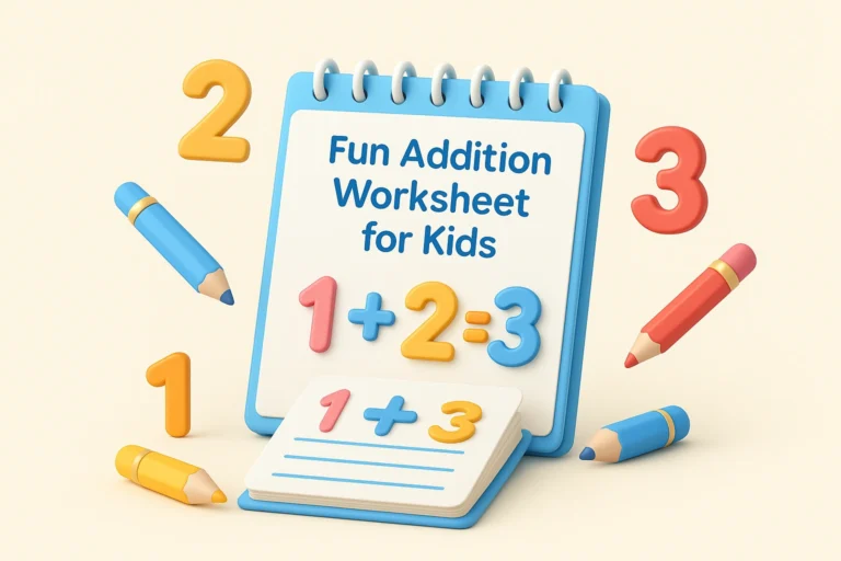 बच्चों के लिए मज़ेदार जोड़ सीखने की वर्कशीट (Free Download)